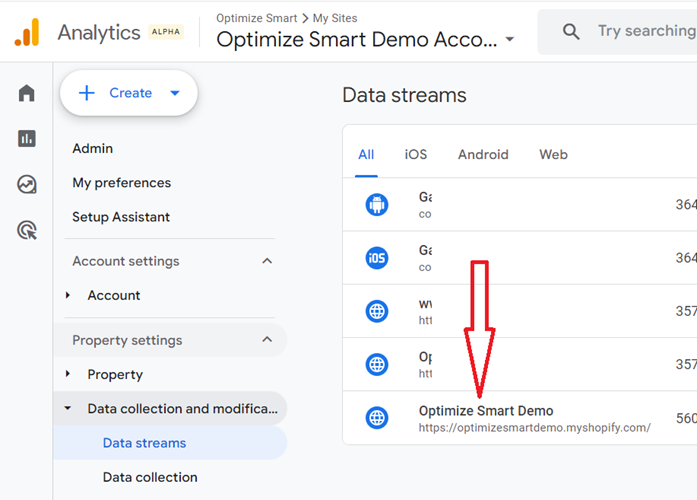 Click on a data stream to edit it