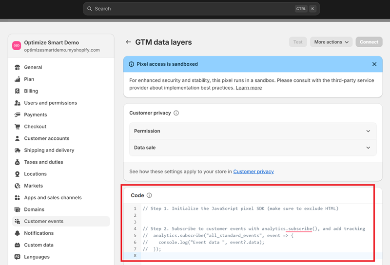 add a code like GTM container code and or data layers to track various ecommerce events