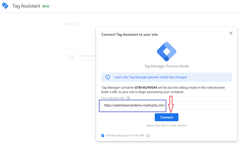 Enter the URL of your Shopify Store 1