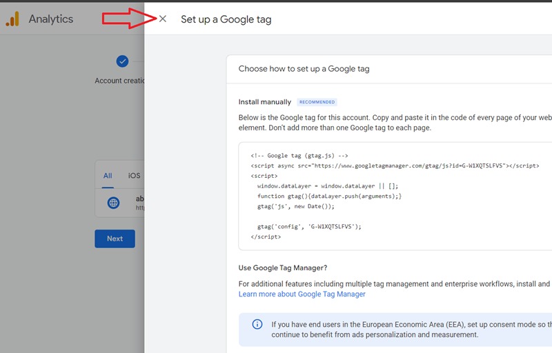 Close the overlay by clicking on the cross button