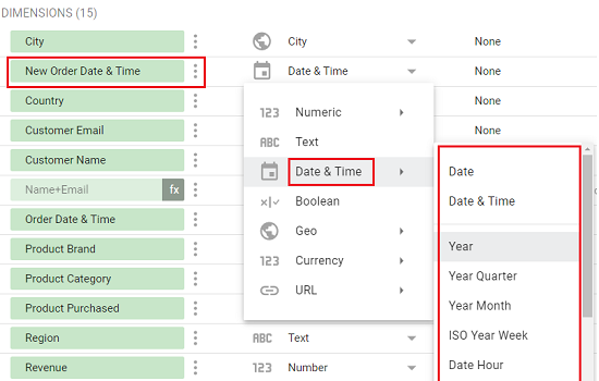 date and time data types Change the data type of your new field