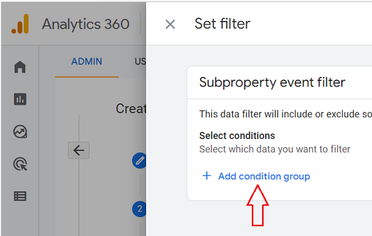 Add condition group ga4 subproperty
