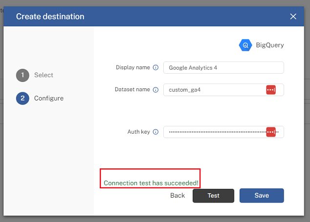 You should now see the message ‘Connection test has succeeded