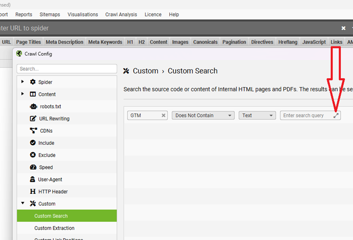 Click on the expand button next to the text box ‘Enter search query