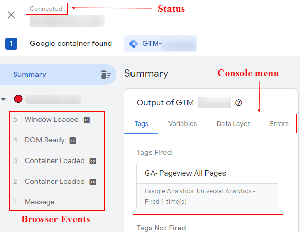 GTM status connected