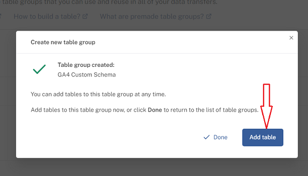 Click on the ‘Add table button