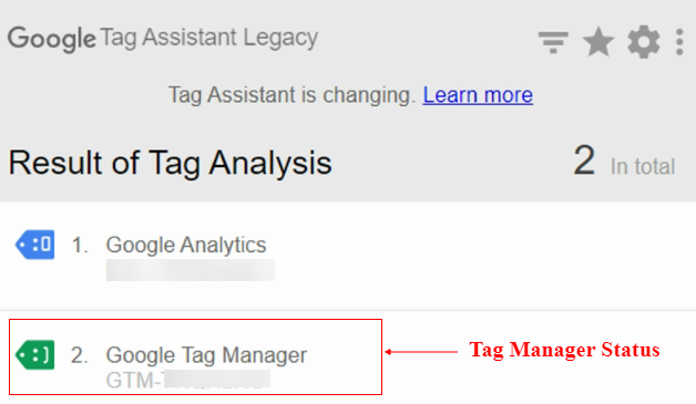 tag manager status green