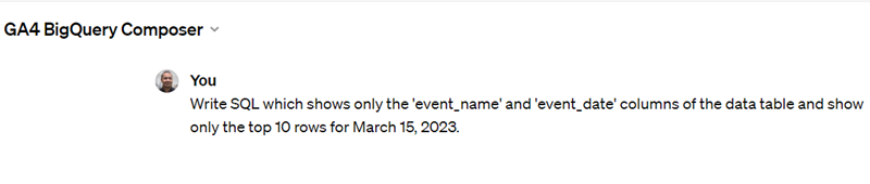 Use the following text prompt in ‘GA4 BigQuery Composer