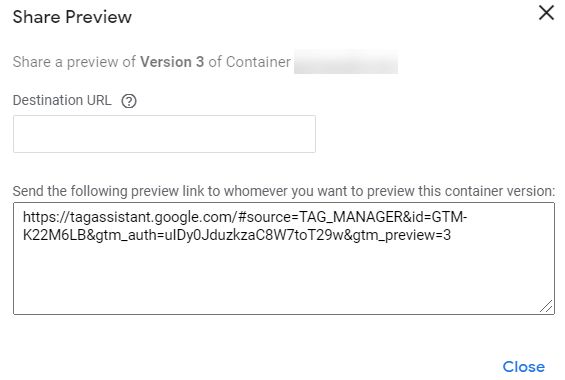 GTM (Google Tag Manager) Debugger Console Tutorial 31 Share Preview dialog