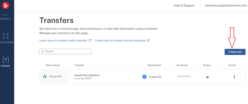 create new data transfer