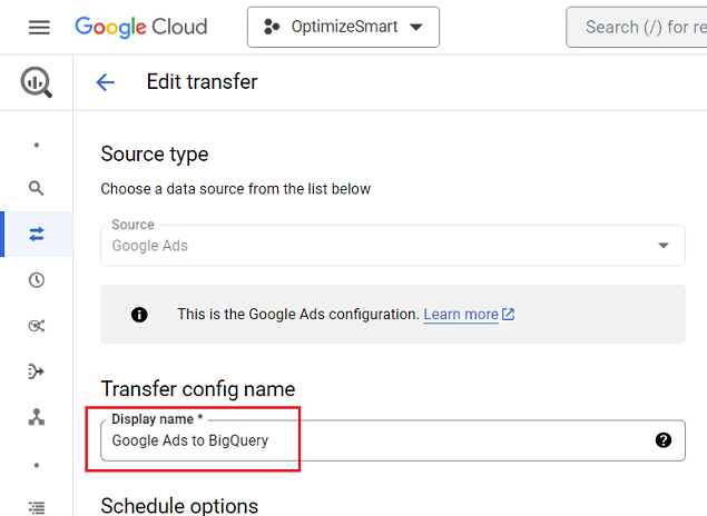 Change the display name of your data transfer service
