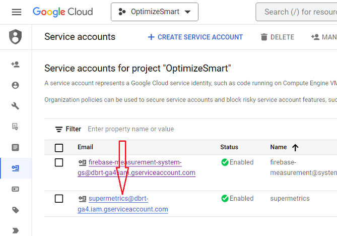 Click on the email address for the service account that you just created