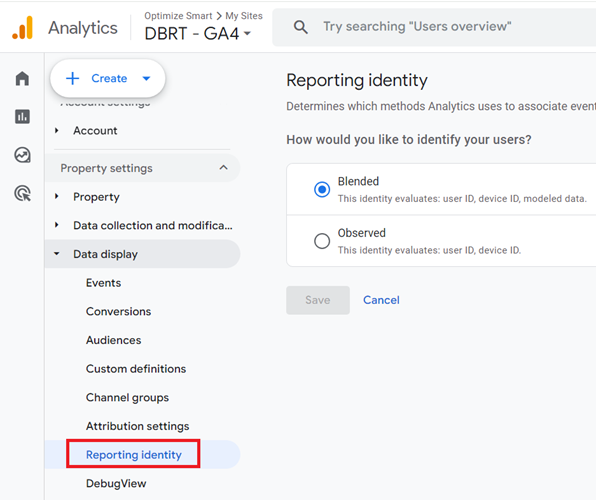 Click on the ‘Reporting Identity‘ link under ‘Data Display