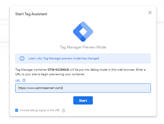 GTM (Google Tag Manager) Debugger Console Tutorial 4 Enter URL in GTM Preview mode