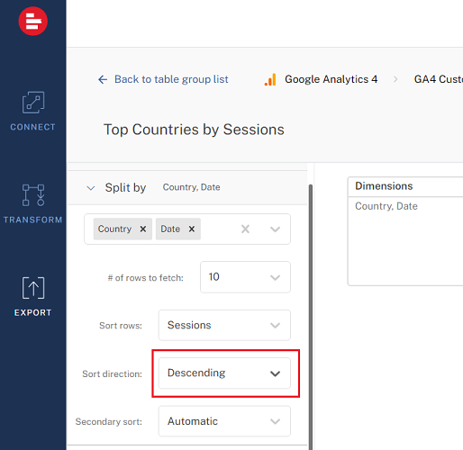 Select ‘Descending from the ‘Sort direction drop down menu