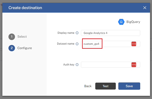 Enter the name of the previously created dataset 1