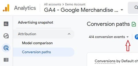 conversion events drop down menu ga4 conversion paths
