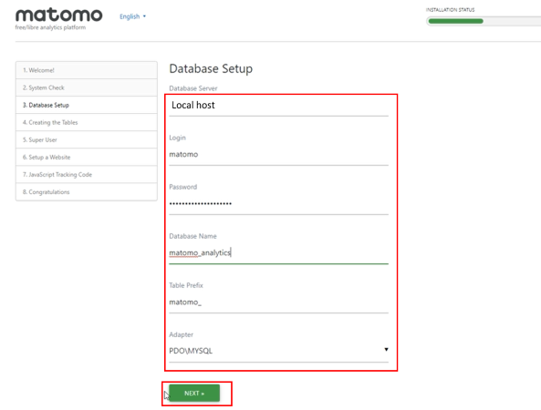 database setup