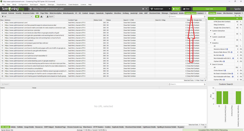 Once the crawl is complete find and click on the ‘Custom Search tab