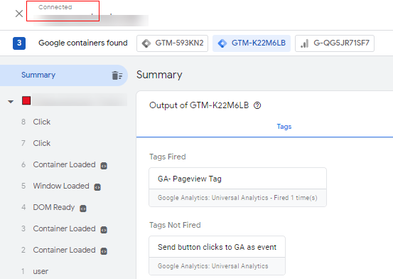 GTM (Google Tag Manager) Debugger Console Tutorial 7 GTM preview mode connected