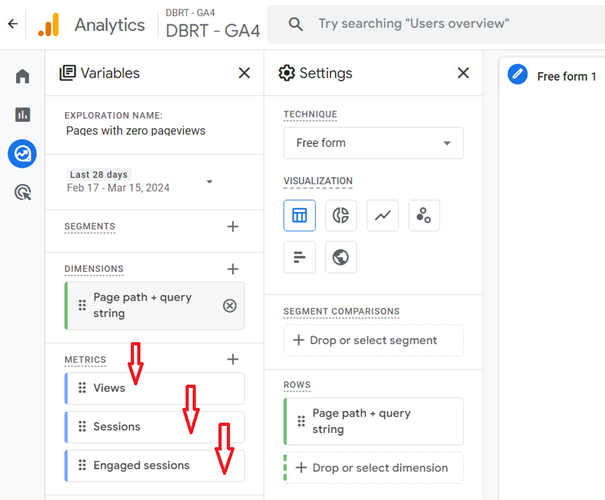 Double click on the following metrics one by one