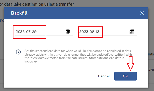 set the start and end date for when you would like the data to be populated 2