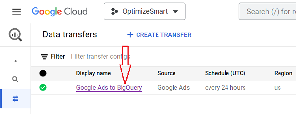Click on the name of the data transfer service
