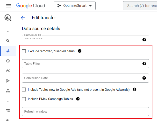 Change the data source configuration settings