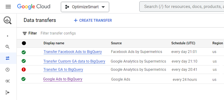 create one or more data transfers for your BigQuery project