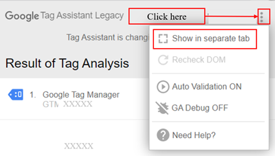 show in separate tab google analytics tag assistant 1