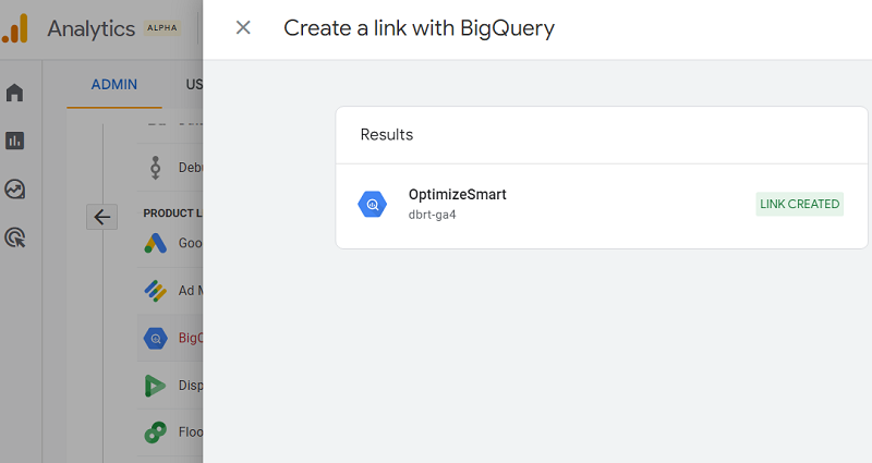 create a link with bigquery