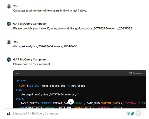 The Composer will automatically convert your instructions in plain English into SQL code