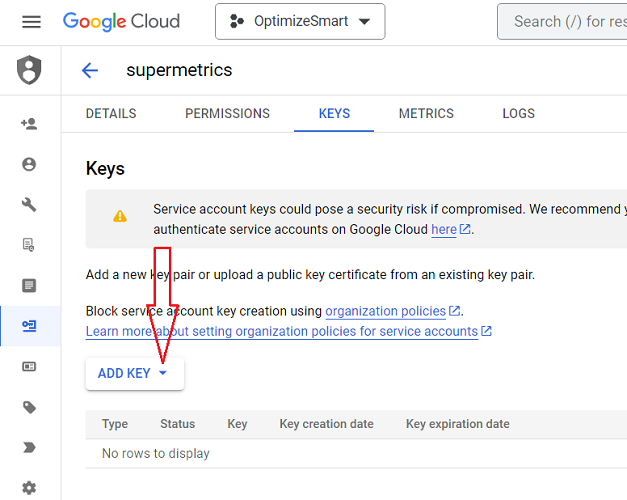 Click on the ‘ADD KEY drop down menu 1