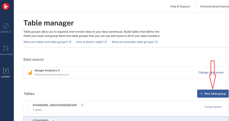 Click on the ‘ New table group button