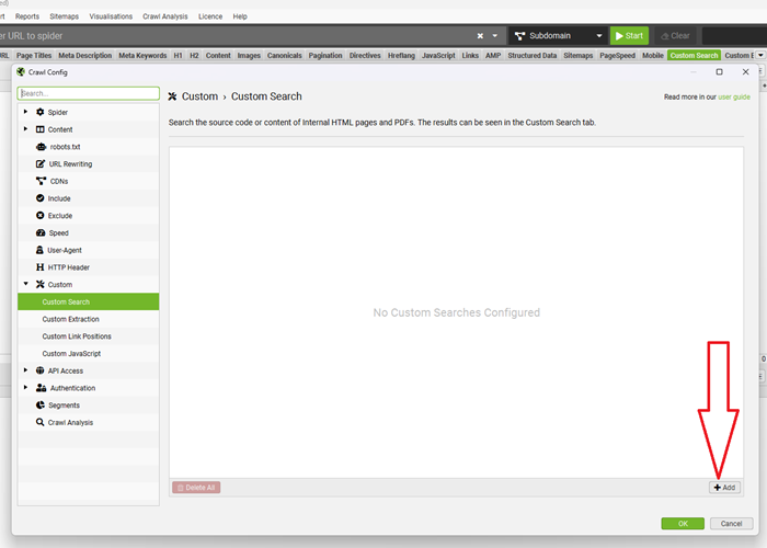 Click on the ‘Add button to set up a new custom search filter