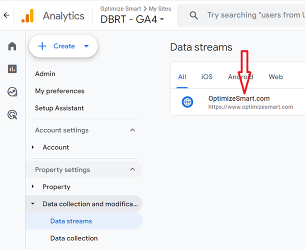 Click on a web data stream