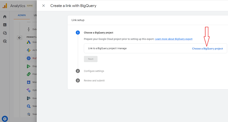 Choose a BigQuery project