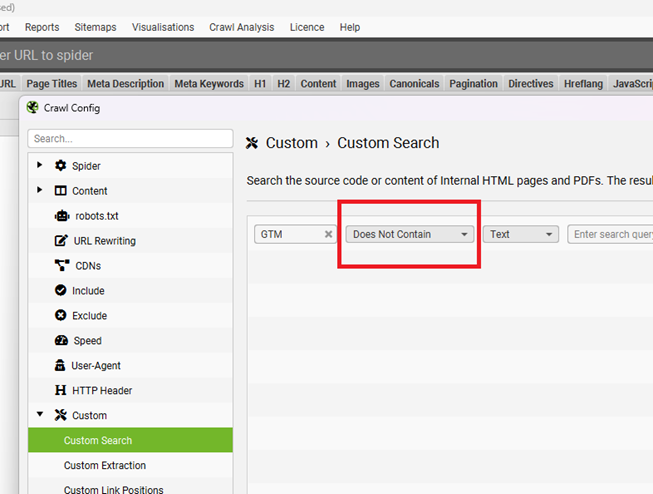 Select ‘Does not contain from the drop down menu