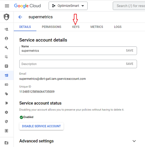Click on the ‘KEYS tab 1