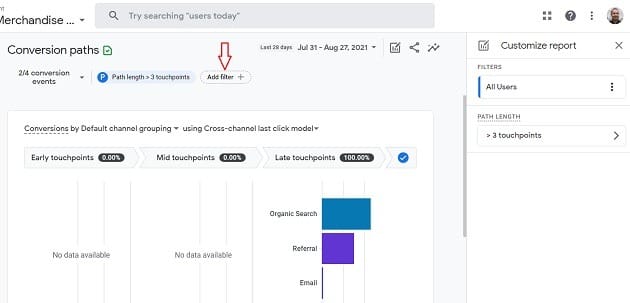 add filter ga4 conversion paths report