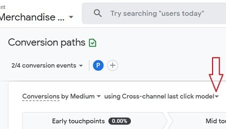 attribution model drop down menu