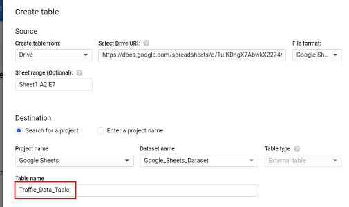 Connect and transfer data from Google Sheets to BigQuery 18 Enter a table name