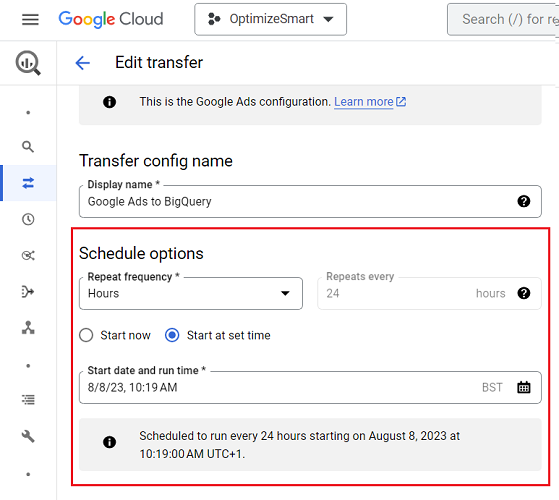 Change the Schedule options