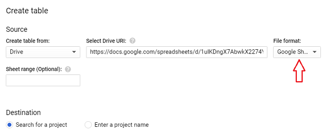 Connect and transfer data from Google Sheets to BigQuery 15 Set file format to Google Sheet