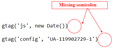 Google Analytics Javascript Tutorial 7 missing semicolon