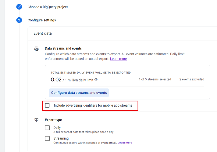 Include advertising identifiers for mobile app streams
