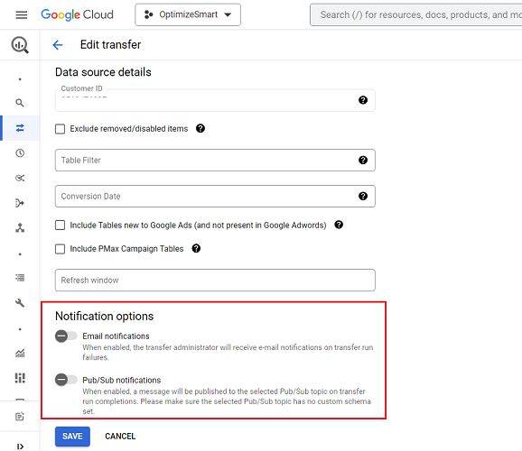 Change the notification options