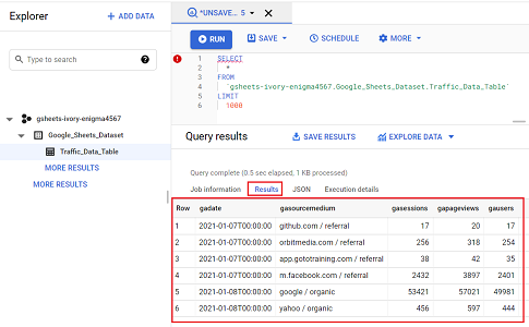 Connect and transfer data from Google Sheets to BigQuery 26 see query results from your Google sheets document 1