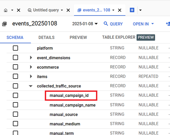 utm_id - Campaign ID - manual_campaign_id in GA4 & BigQuery 1 manual campaign id field under collected traffic source