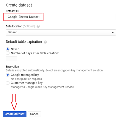 Connect and transfer data from Google Sheets to BigQuery 7 Name your data set